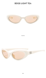 Front and side views of beige cat-eye cycling sunglasses with light tea lenses