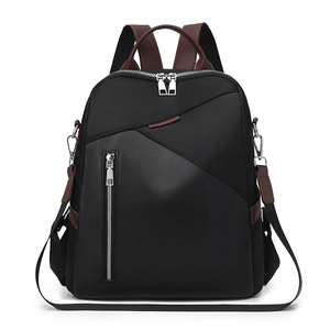 Women Fashion Nylon Backpack Patchwork Lightweight Travel Bag Spacious Simple Design Versatile Shoulder Bag Casual School Daypack