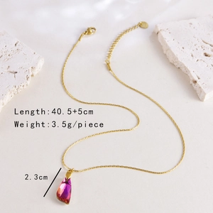 Chic gold stainless steel necklace with gradient purple glass heart pendant 45cm