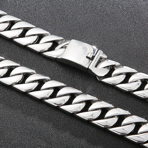 Polished silver stainless steel Cuban link necklace for men with secure box clasp