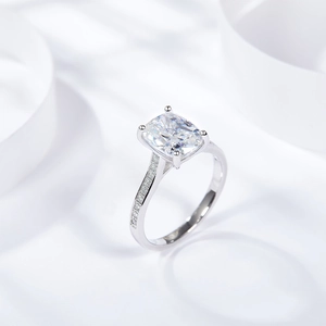 7x9mm cushion cut moissanite ring in 18k gold plated silver with side accent diamonds