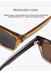 Detail of high-quality metal hinge and electroplating on square polarized sunglasses