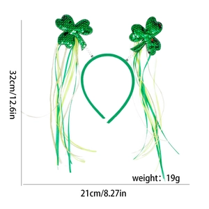 St. Patrick's Day green sequin shamrock headband with ribbons and dimensions