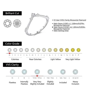 Elegant S925 sterling silver V-shaped ring with D color VVS1 moissanite diamonds