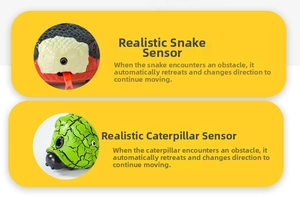 Detail of smart sensing toy snake and caterpillar with automatic obstacle avoidance feature