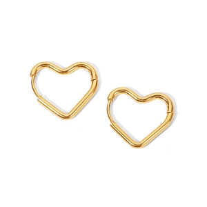 Polished gold stainless steel heart hoop earrings with a minimalist hollow design for women