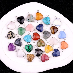 15mm heart-shaped semi-precious stone connectors with metal edging and double loops