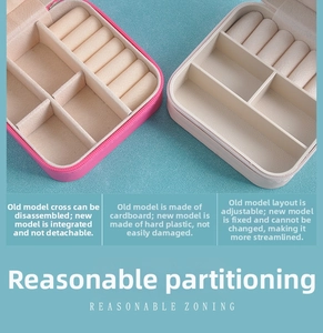 Detail view of pink and white jewelry organizers with upgraded hard plastic compartments