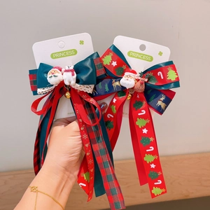 Set di fermagli per capelli natalizi con fiocchi, Babbo Natale e campanellini dorati