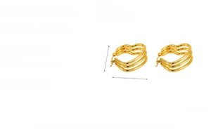 Detailed view of triple-layered heart earrings in 18K gold plated stainless steel