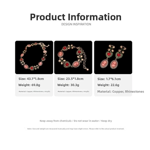 Detailed specs of vintage baroque jewelry set with portraits and crystals on white background