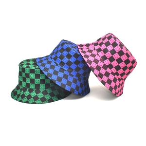 Women Fashion Smiley Face Checkerboard Bucket Hat Sun Protection Breathable Fisherman Cap Outdoor Foldable Beach Sun Hat