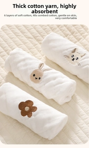 Close-up of 6-layer 40s combed cotton baby towels with cute animal embroidery details