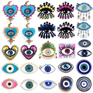 Large Heart Shape Evil Eye Sequin Patch Embroidery Applique Iron On Decoration For Clothing Bags DIY Crafts Bohemian