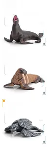 Realistic sea lion walrus and leatherback turtle toy models with detailed textures