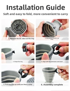 Guida in sei passaggi per montare e piegare la tazza da viaggio in silicone grigio