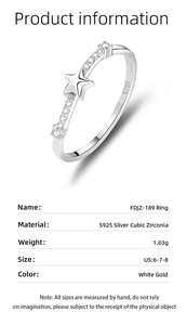 Detailansicht des S925 Silber Sternrings mit Zirkonia-Inlay und Produktspezifikationen