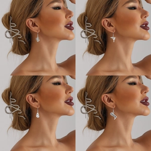 Set de boucles d'oreilles et barrette style cowboy en argent avec cactus et bottes