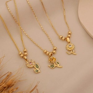 Three elegant gold-plated sunflower and rose pendant necklaces with sparkling zircon stones