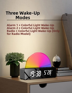 Macro detail of sunset wake-up light showing RGB colors and LED digital clock display
