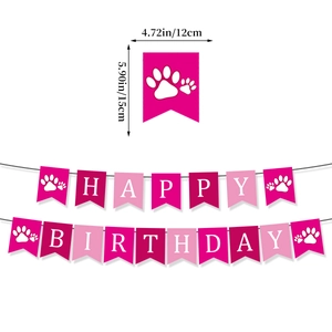 Pink and white dog happy birthday banner with paw prints for pet party decorations