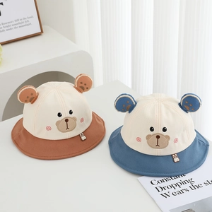 Simpatici cappellini da sole per neonati in cotone con orecchie d'orso, marrone e blu