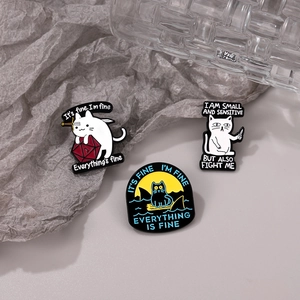 Cute cat d20 dice enamel pins in white and black for jackets and bags accessories