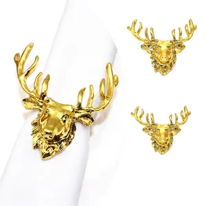 Detail of golden reindeer napkin ring with specific dimensions and 38g weight for Christmas