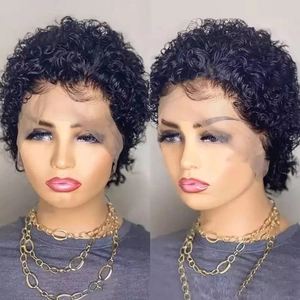 Short black curly pixie cut wig for women with a realistic synthetic lace front look
