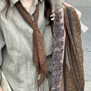 Collier Écharpe Fine Mousseline Paisley Vintage Pour Femmes Style Ethnique Imprimé Floral Cravate Longue Chaîne Pull Tissu