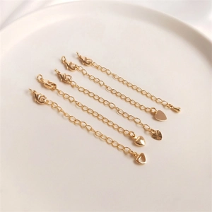 5-piece 14K gold filled extender chain set with heart pendants and lobster clasps