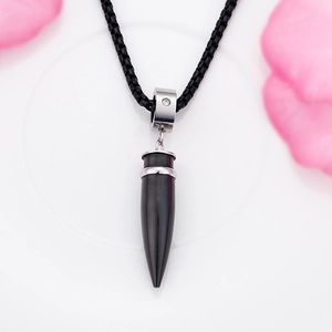 Street style bullet pendant necklace for men in black and silver with woven cord