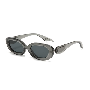 Modern oval grey translucent sunglasses with wide hollow temples for outdoor fashion