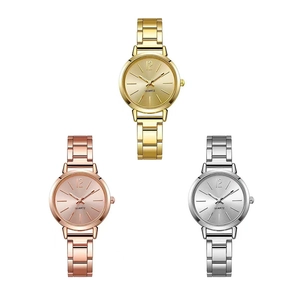 Minimalist quartz wristwatches for women with metal link bracelets in three colors