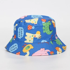 Kids Bucket Hat Cartoon Animal Print Sun Protection Breathable Outdoor Polyester Fisherman Cap For Toddler Boys Girls Adjustable Windproof Cord