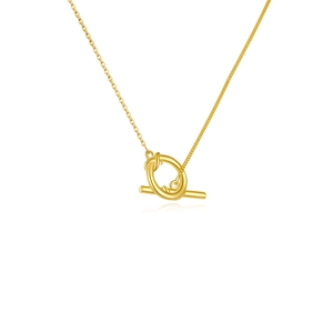 Minimalist S925 sterling silver necklace with gold toggle clasp on white background
