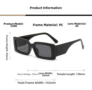 Detailed dimensions of 5398 square PC frame sunglasses with 42mm height and 54mm width