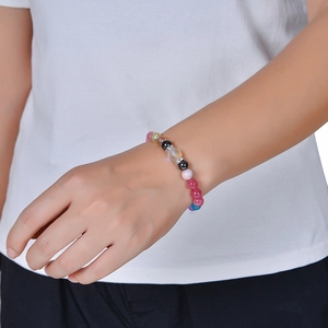 Natural crystal stone beaded bracelet with colorful gems and sparkling diamond spacers