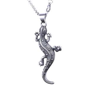 Pendentif lézard 3D vintage en acier inoxydable argenté poli de style gothique punk