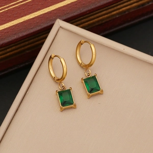 Golden stainless steel butterfly necklace with a green rectangular emerald zircon pendant