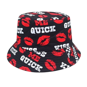 Bucket Hat Reversible Lip Print Letters Sun Protection Outdoor Travel Fashionable Streetwear For Women Men