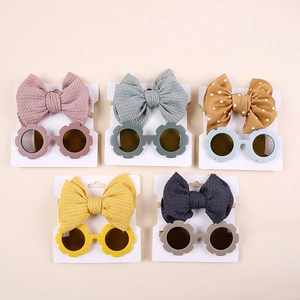 Baby Bow Headband And Flower Sunglasses Infants Toddlers Stylish Polyester Plastic Accessory For Daily Travel Photo