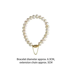 Freshwater pearl bracelet with gold magnetic clasp and adjustable 5cm extension chain