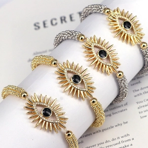 Evil Eye Beaded Bracelet Copper With Cubic Zirconia Sunburst Pendant Bohemian Protection Jewelry For Men Women