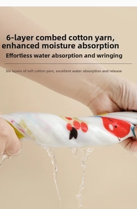 Detail of wringing a 6-layer combed cotton gauze baby towel showing high water absorption