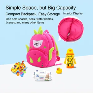 Cute pink dragon fruit plush kids backpack for kindergarten with storage compartments