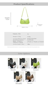 Detailed size specifications of the PU leather baguette bag showing dimensions and handle height