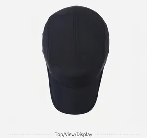 Top view showing the clean seams of a minimalist black quick-dry outdoor baseball cap