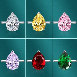 Pear Cut Waterdrop Gemstone Ring Silver Plated Adjustable Open White Copper Jewelry Colorful Cubic Zirconia Women