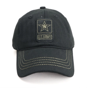 U.S. Army camouflage style baseball cap with star embroidery and military patch in black